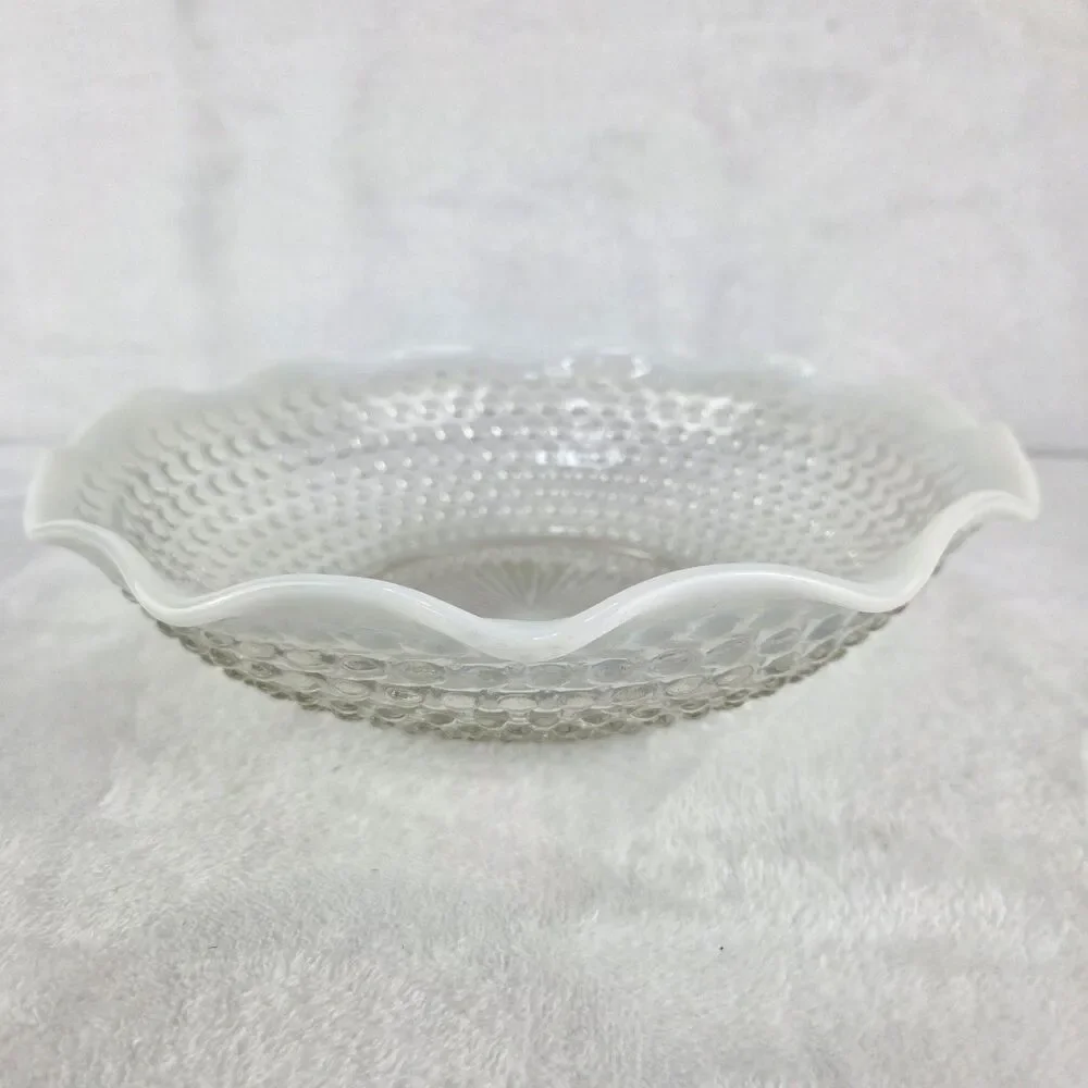 Vintage Anchor Hocking Moonstone Opalescent Hobnail Serving Bowl 9.5